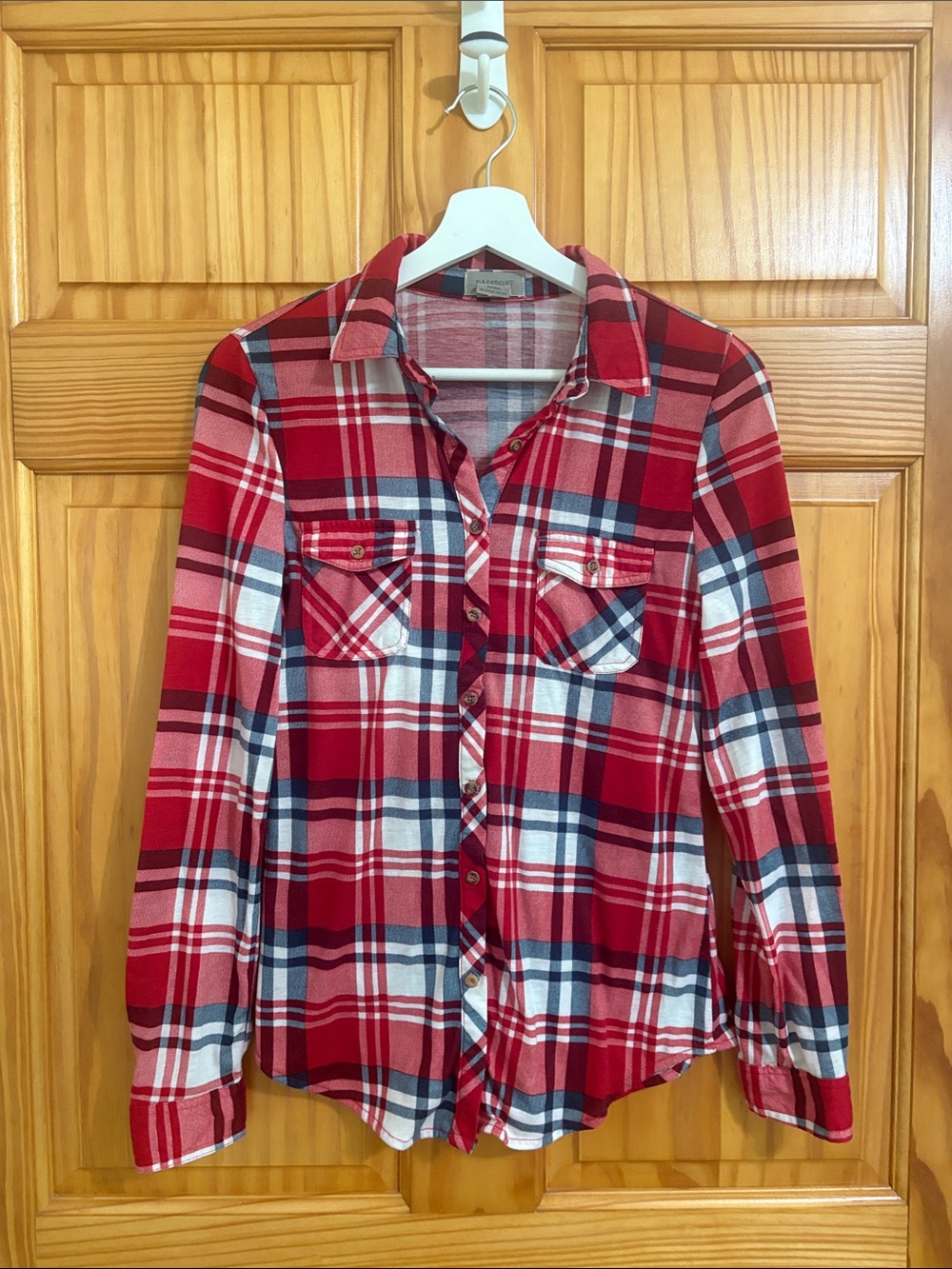 Passport Size Small Red, White, and Blue Flannel Button-Down Shirt